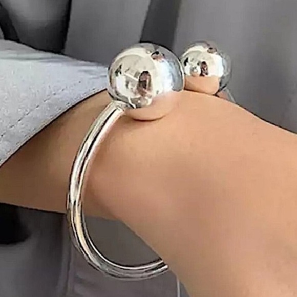 Sterling Silver Drop Ball Bangle Set 2 piece, Drop Ball, Small & Big Ball Set - Picture 15 of 16